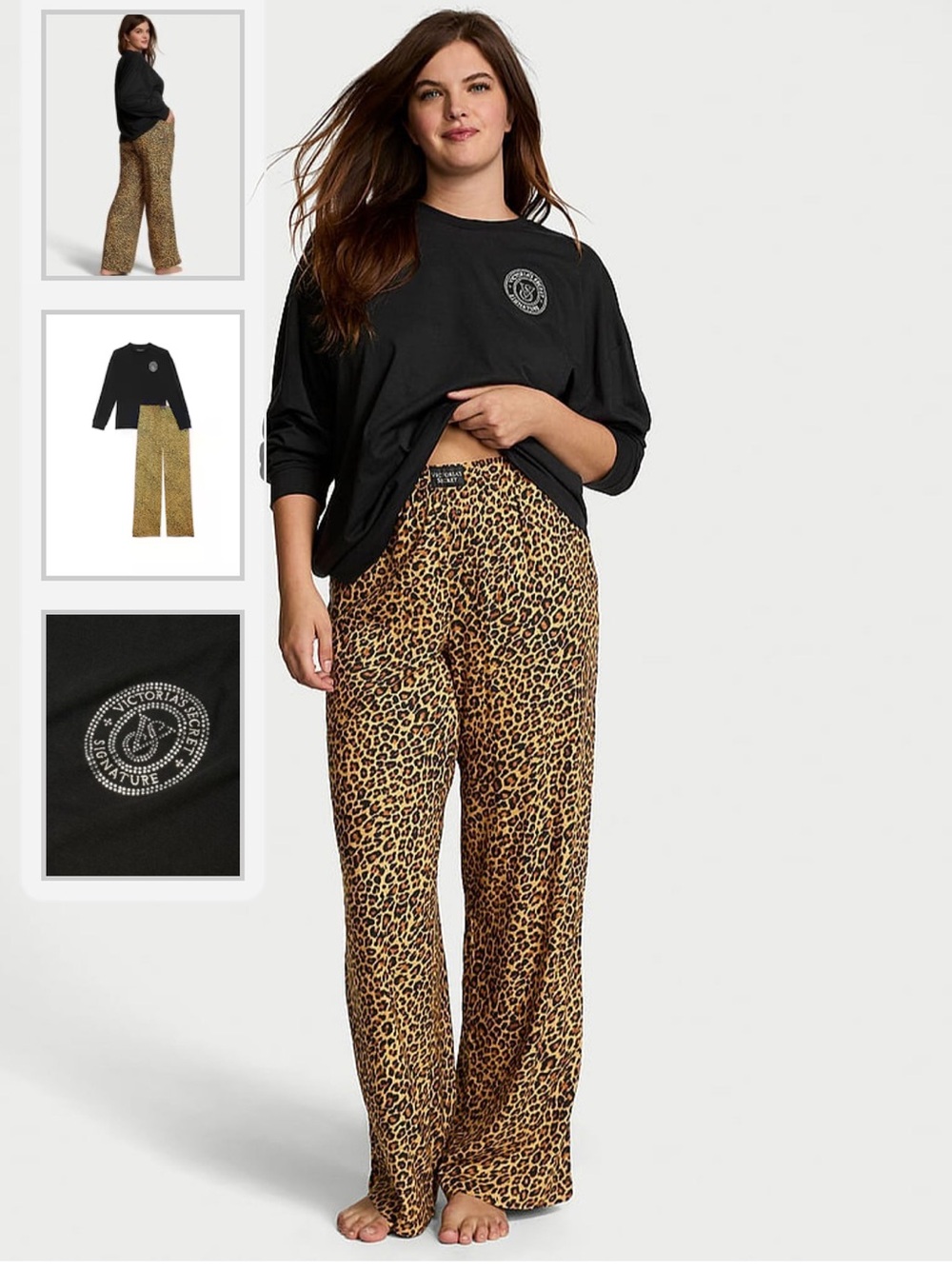 VS Glam Leopard Long Sleeve T-Shirt Flannel Pajama Set Large